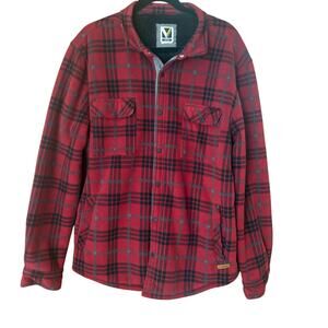 Voyage red buffalo plaid fleece lined snap mens sweater jacket SIZE L